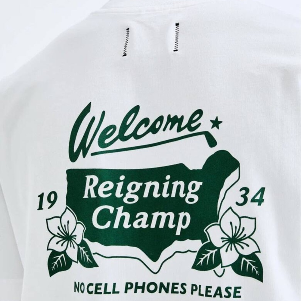 Reigning Champ White Tee with Green Welcome Graphic